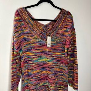 Woman’s multicolored deep v-neck sweater